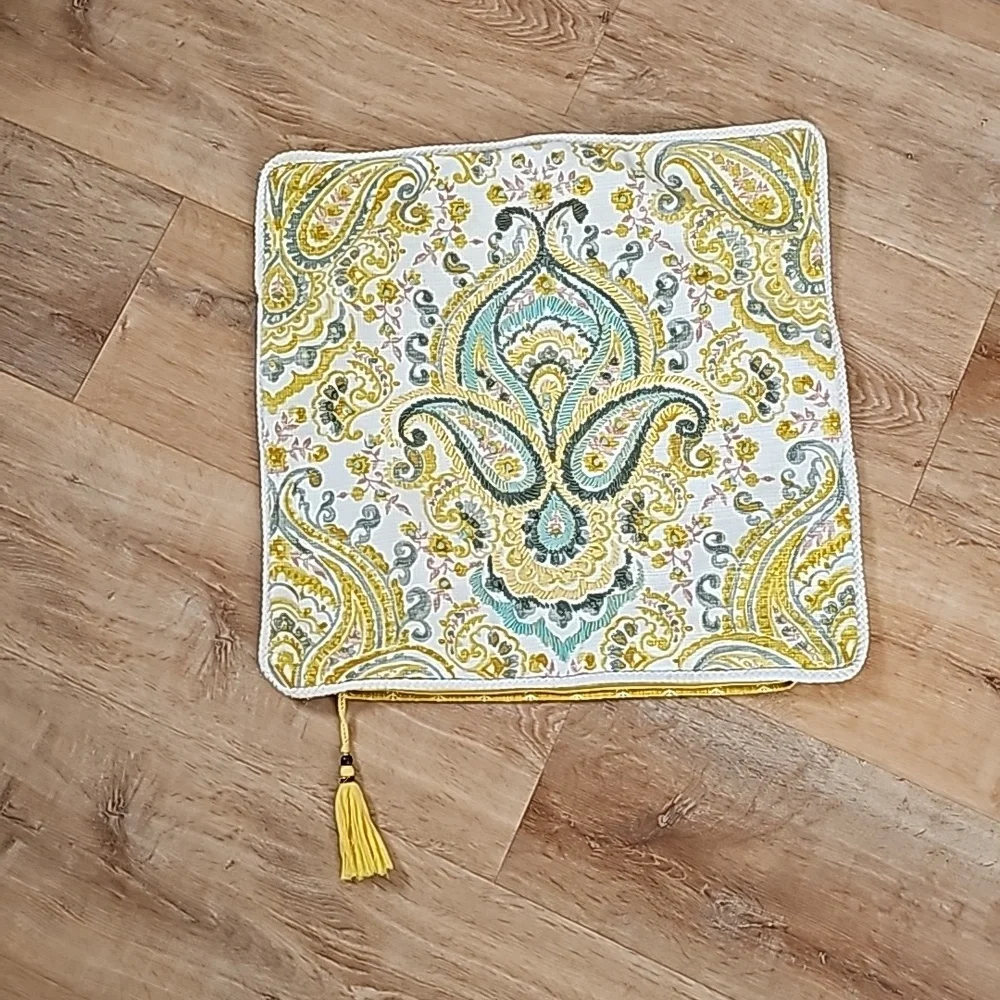 Set of 2 boho chic paisley yellow accent pillow covers